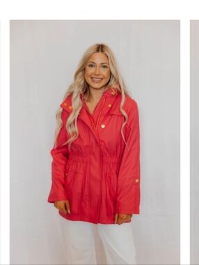 Ciao Milano Women's Tess Waterproof Cinch Waist Rain Jacket - Red Rain Coat